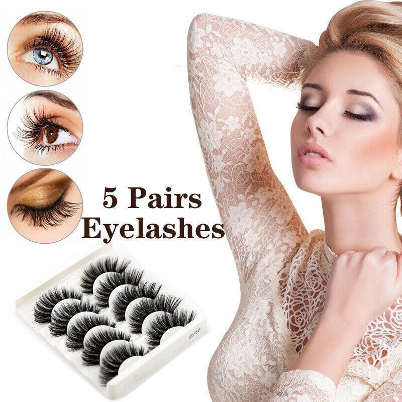 5 Pairs 3D Thick Mink Fake False Eyelashes Natural Long Wispy Makeup Lashes Au