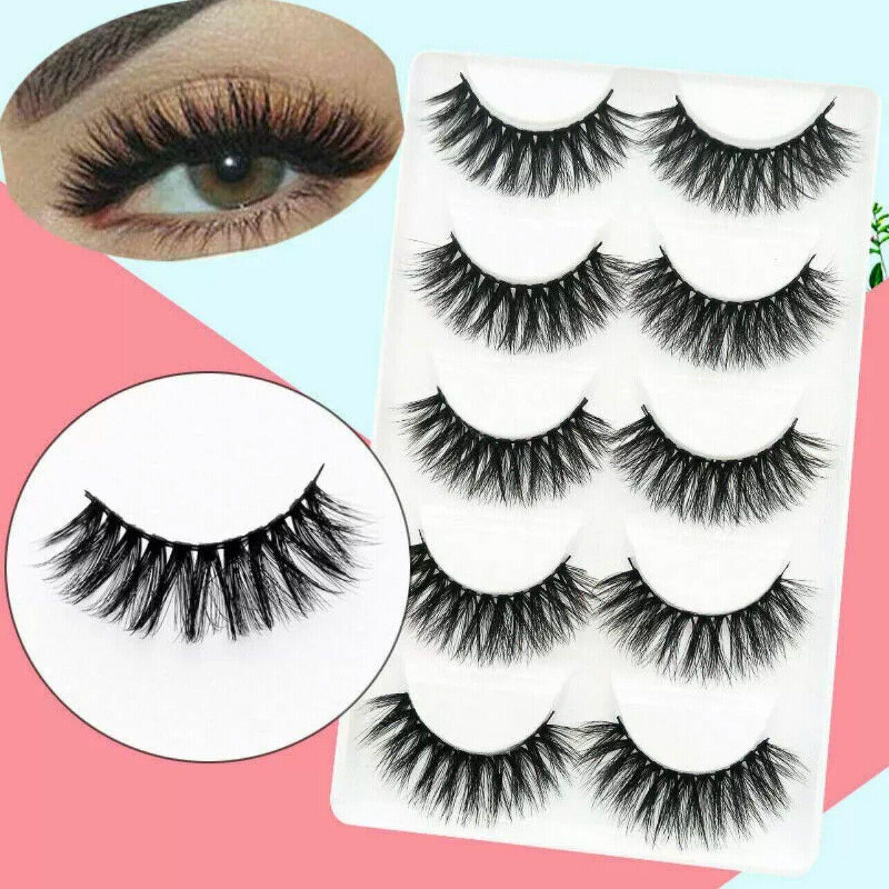 5 Pairs 3D Thick Mink Fake False Eyelashes Natural Long Wispy Makeup Lashes Au
